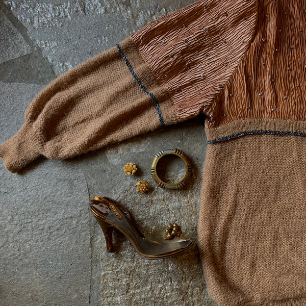 1980s Mohair and Plisse Caramel & Copper Sweater