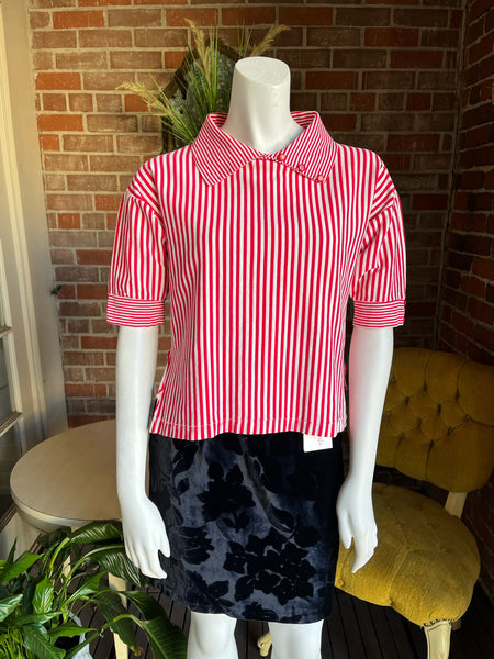 1950s Red & White Striped Pullover Top