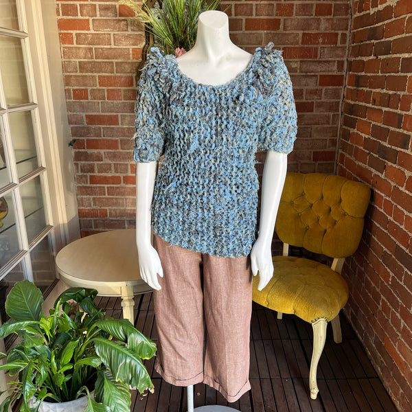 1960s Knot Crochet Blue Sweater