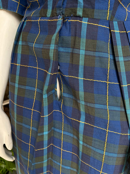 1950s Blue Plaid Dress