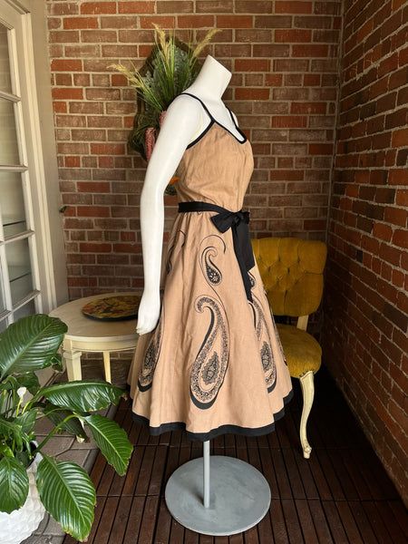 1970s Beige Paisley Shaheen Dress