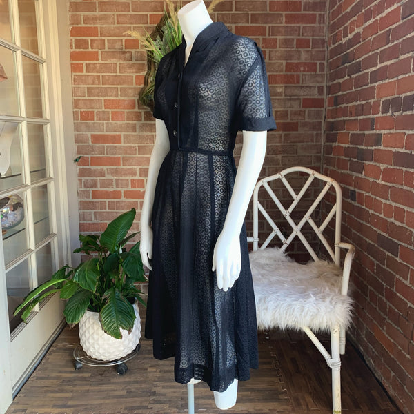 1940s Black Mesh Dress