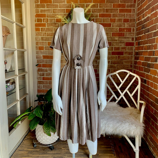 1950s Striped Brown Dress