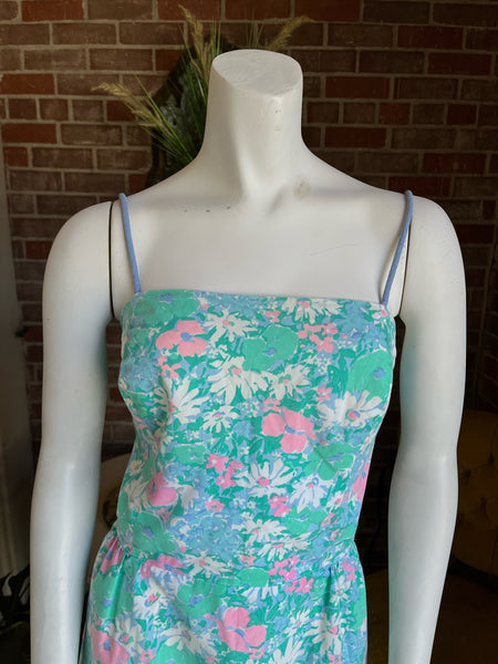 1980s Blue Floral Mini Dress
