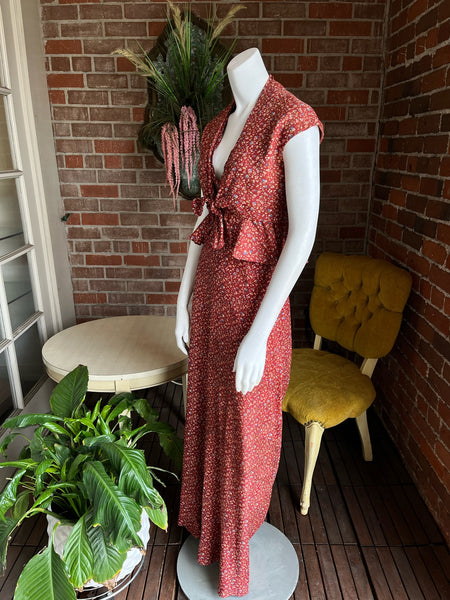 1970s Cinnamon Floral Halter and Bolero Maxi Dress