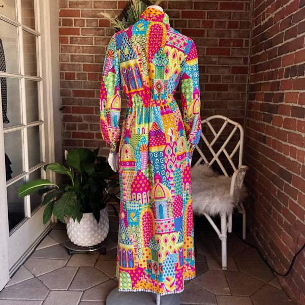 1970s Psychedelic Morocco Nylon Lounge Dress