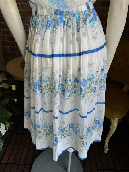 1950s Sheer Blue Roses Dress