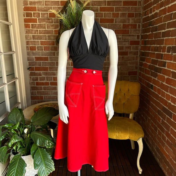1940s Red Canvas Wrap Skirt