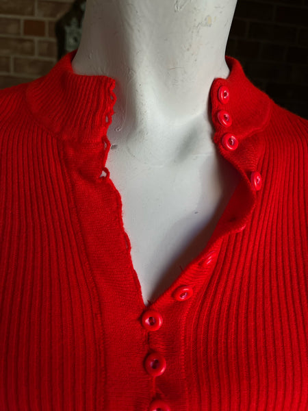 1970s Cherry Red Button Sweater