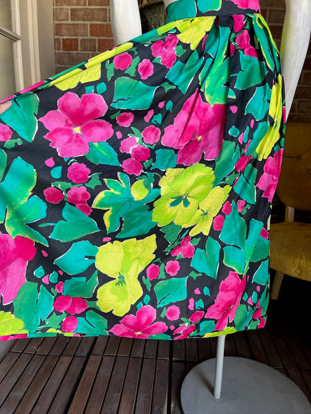 1980s Neon Floral Skirt By Jaeger