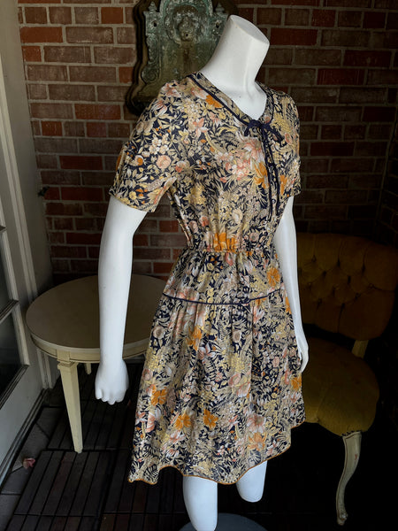 1970s Sheer Cotton Butterfly Floral Dress