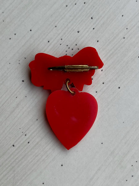 Vintage Red Bow Pin Heart