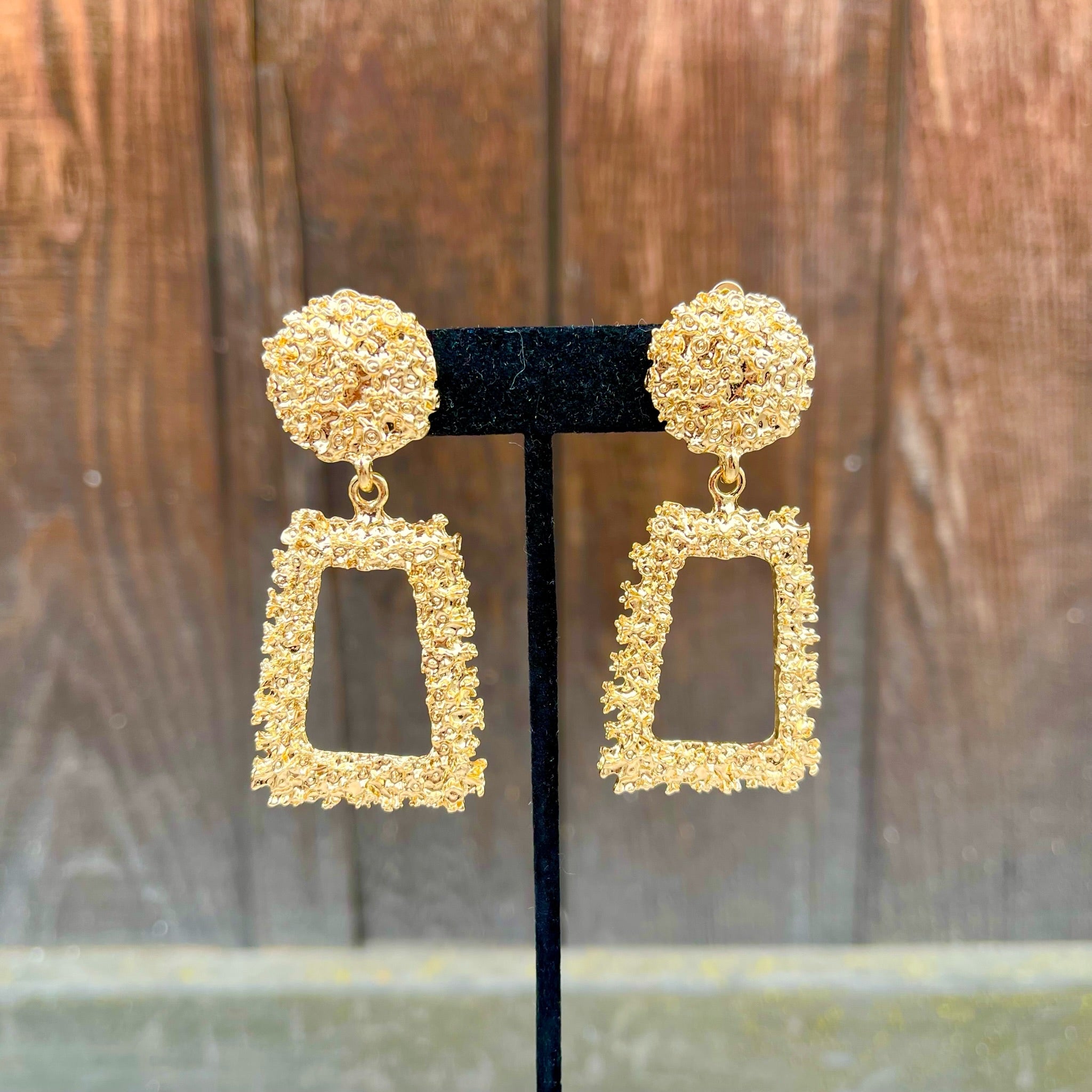 Gold square door hot sale knocker earrings