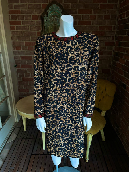 1980s Bill Blass Leopard Beaded Silk Dress