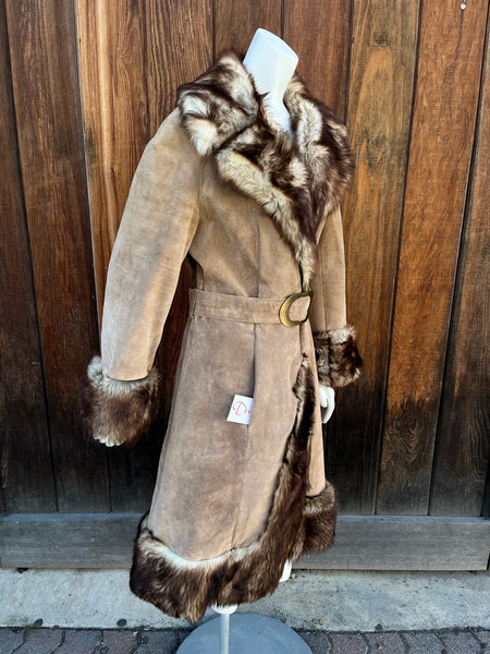 1970s Suede Faux Fur Coat