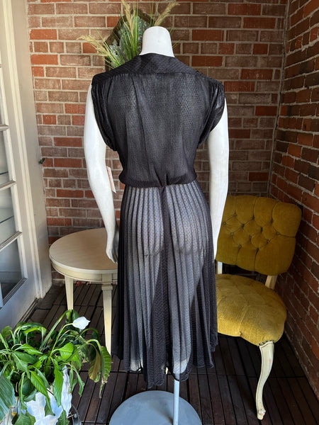 1980s Sheer Black Pleated Dress