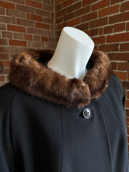 1950s Black Mink Collar Coat