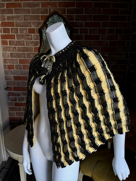 1960s Gold & Black Knit Capelet