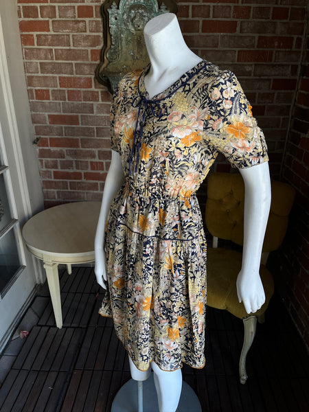 1970s Sheer Cotton Butterfly Floral Dress