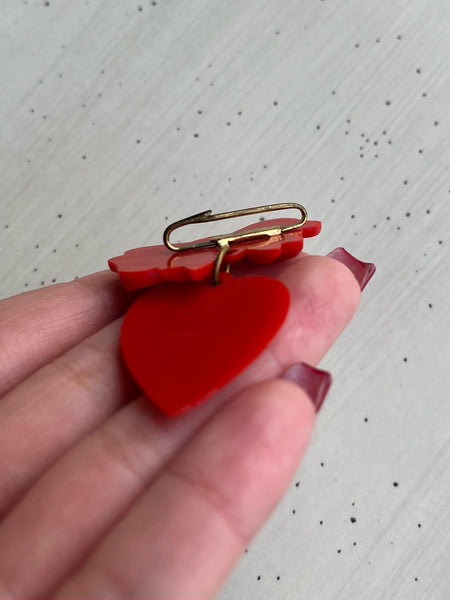 Vintage Red Bow Pin Heart