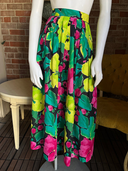 1980s Neon Floral Skirt By Jaeger