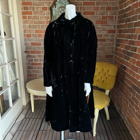 1950s Black Crushed Velvet Coat New Old Stock