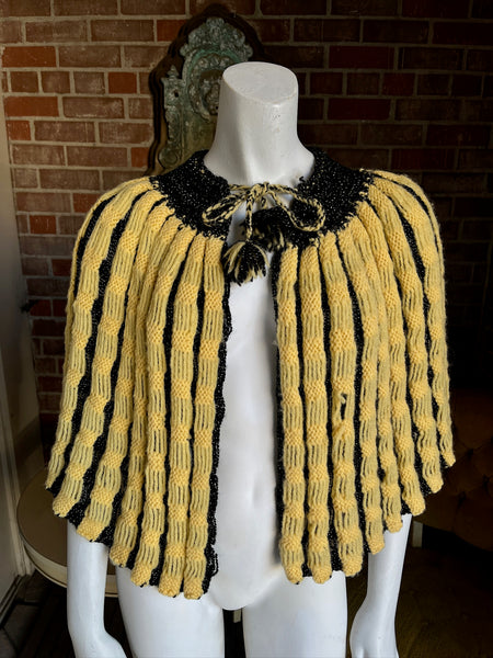 1960s Gold & Black Knit Capelet