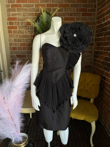 1980s Climax By David Howard One Shoulder Corsage Dress Deadstock