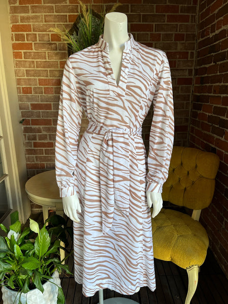 1970s Brown Zebra Print Dress