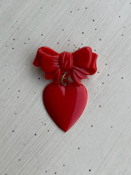 Vintage Red Bow Pin Heart