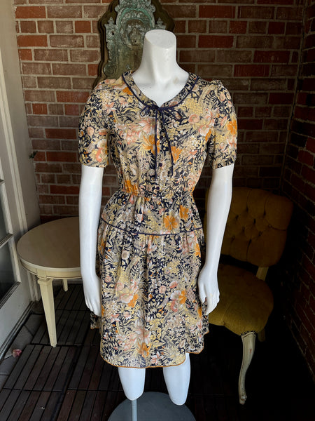 1970s Sheer Cotton Butterfly Floral Dress