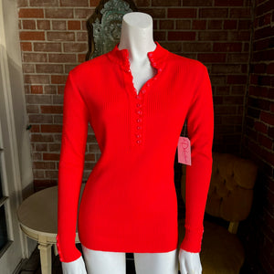 1970s Cherry Red Button Sweater