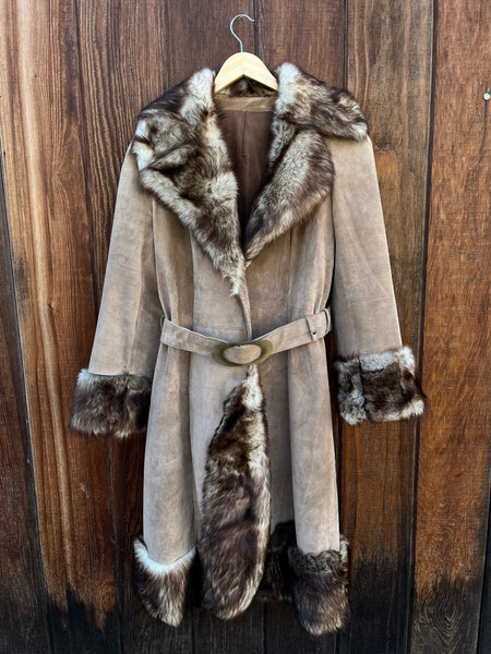 1970s Suede Faux Fur Coat