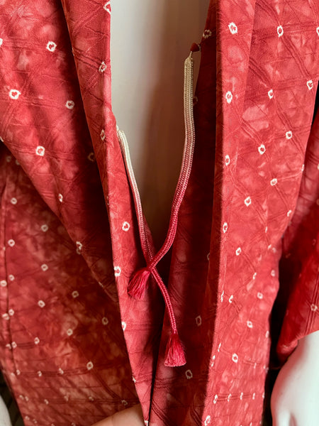 Vintage Coral Tie-Dye Diamond Haori Kimono
