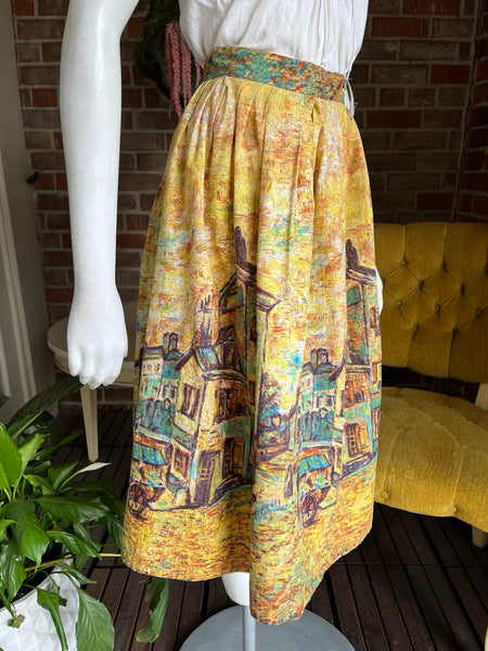 1950s Picasso French Scene Cotton Skirt