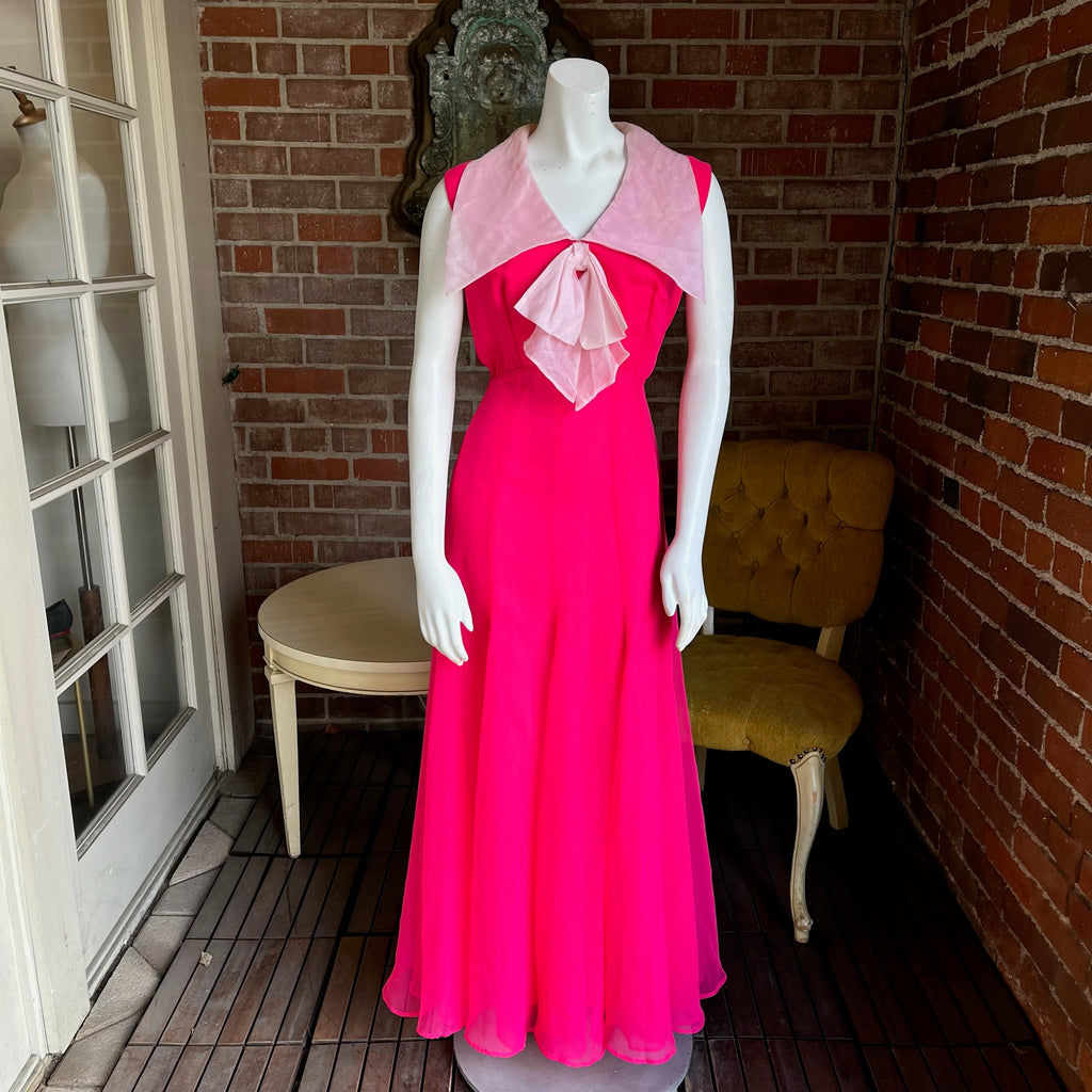 miss elliette chiffon dress Vintage Miss Elliette Tiered Chiffon Dress Pleated Party Maxi Gown Peach Nude