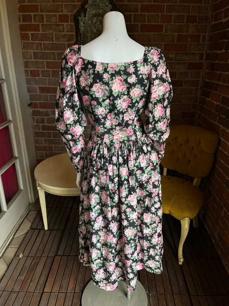 1980s Polished Cotton Roses Dress