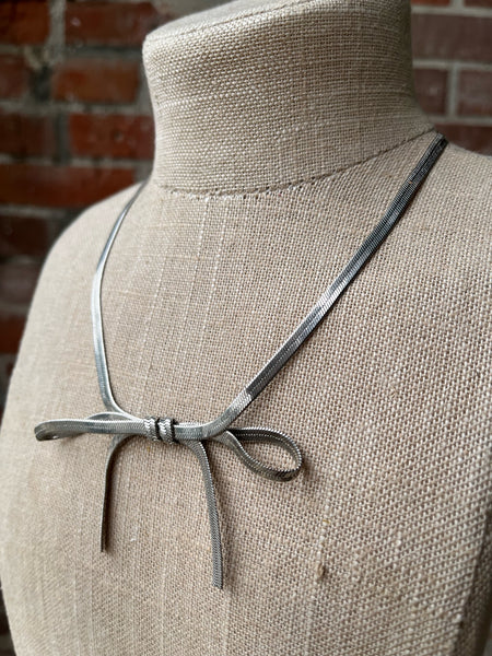 1980s Silver Bow Necklace
