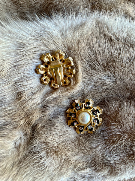 Gold Pearl Clip On Earrings