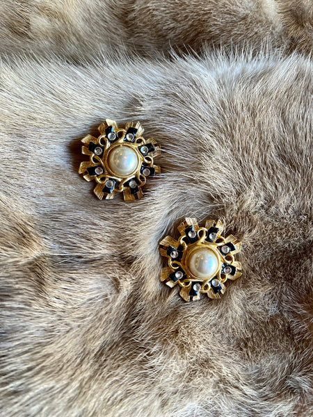 Gold Pearl Clip On Earrings