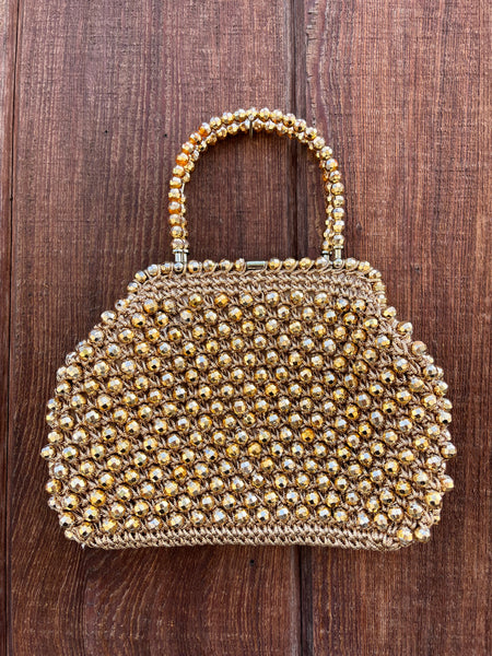 1960s Gold Knit Beaded Handbag
