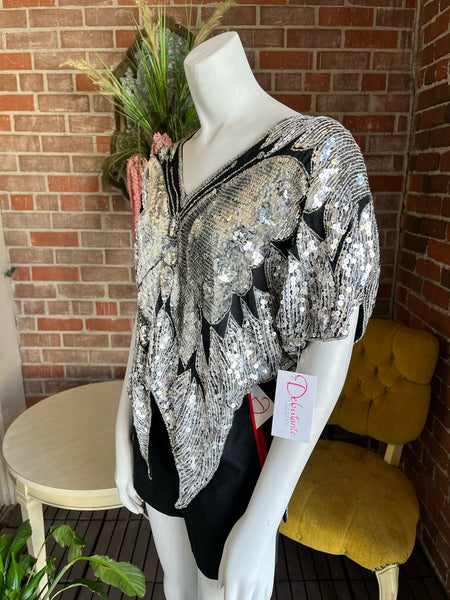 1970s Butterfly Silver Disco Top