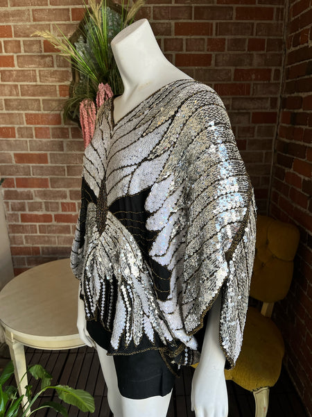 1970s Butterfly Multi Sequin Disco Top