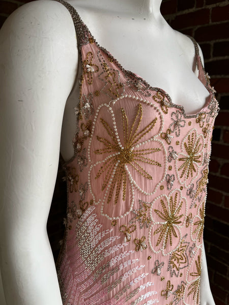 1970s Silk Pastel Beaded Dress