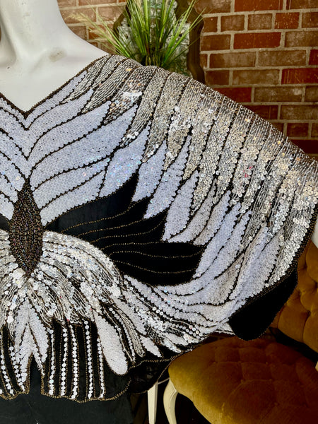 1970s Butterfly Multi Sequin Disco Top