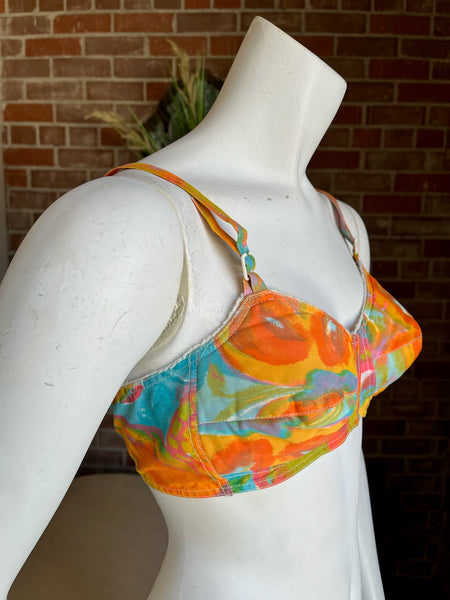1960s Abstract Cotton Bikini Top