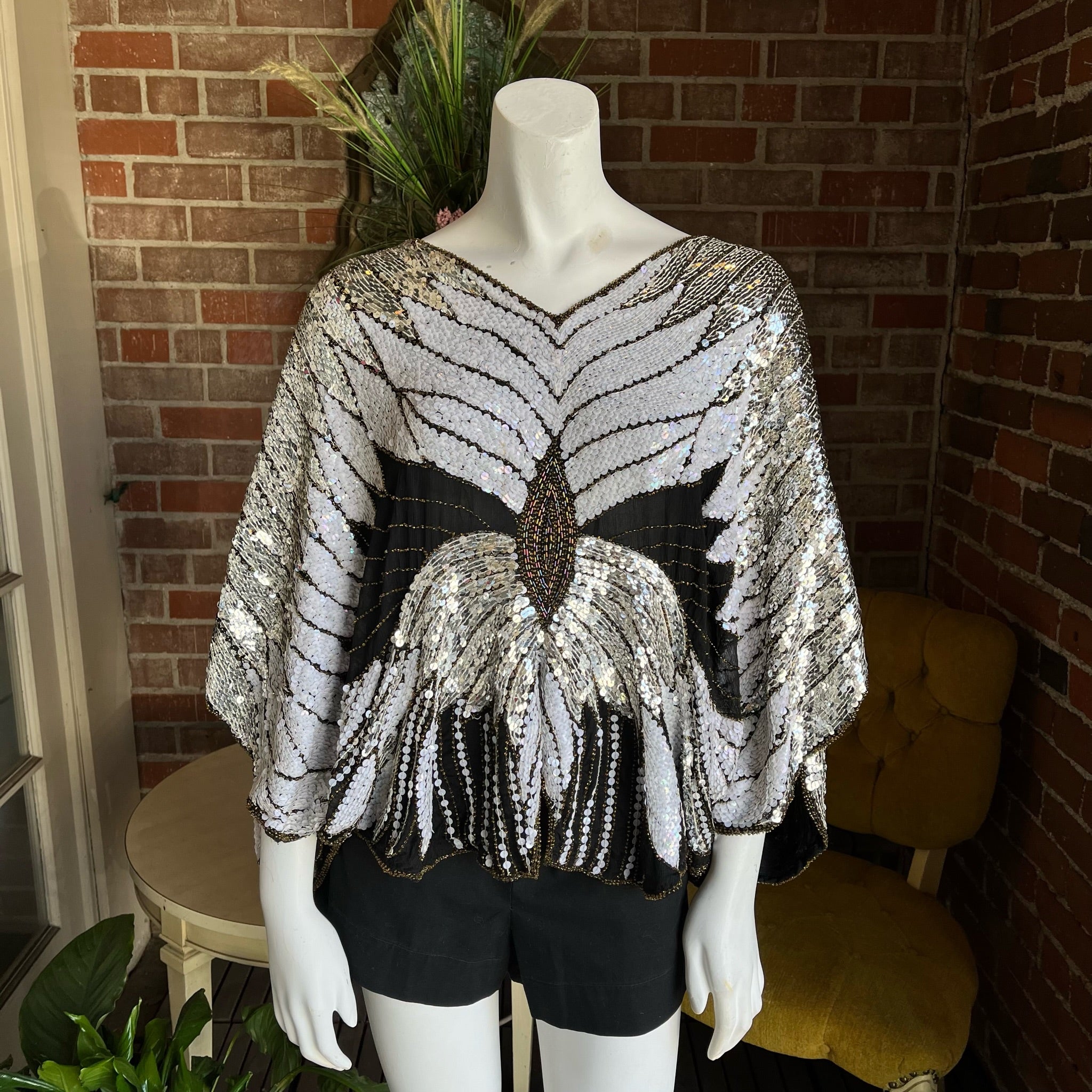 1970s Butterfly Multi Sequin Disco Top