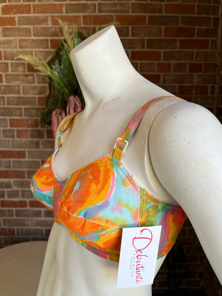 1960s Abstract Cotton Bikini Top