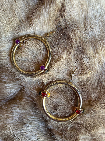 1980s Jewel Hoop Earrings