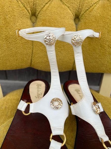 1960s White Gladiator Style Leather Sandals NOS